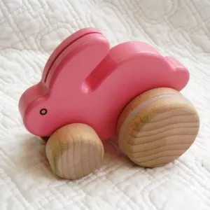 Little Pink Bunny Wooden Push Toy By BAJO, Ages 18 mo. 