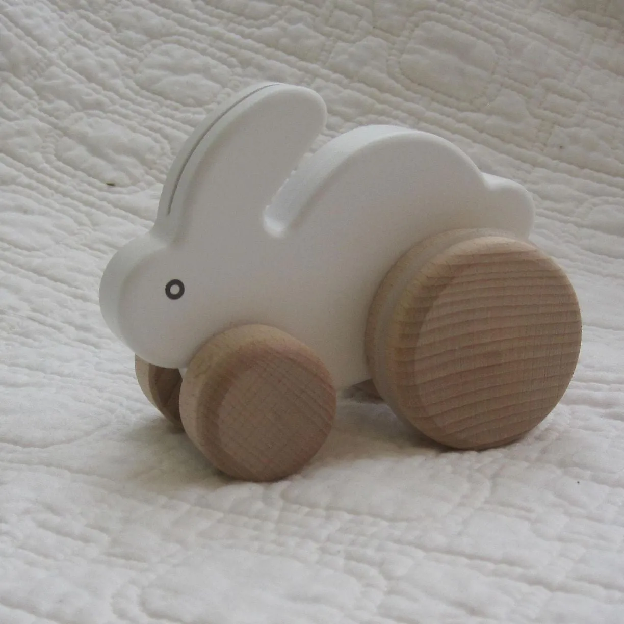 Little White Bunny Wooden Push Toy by BAJO, Ages 18 mo. 
