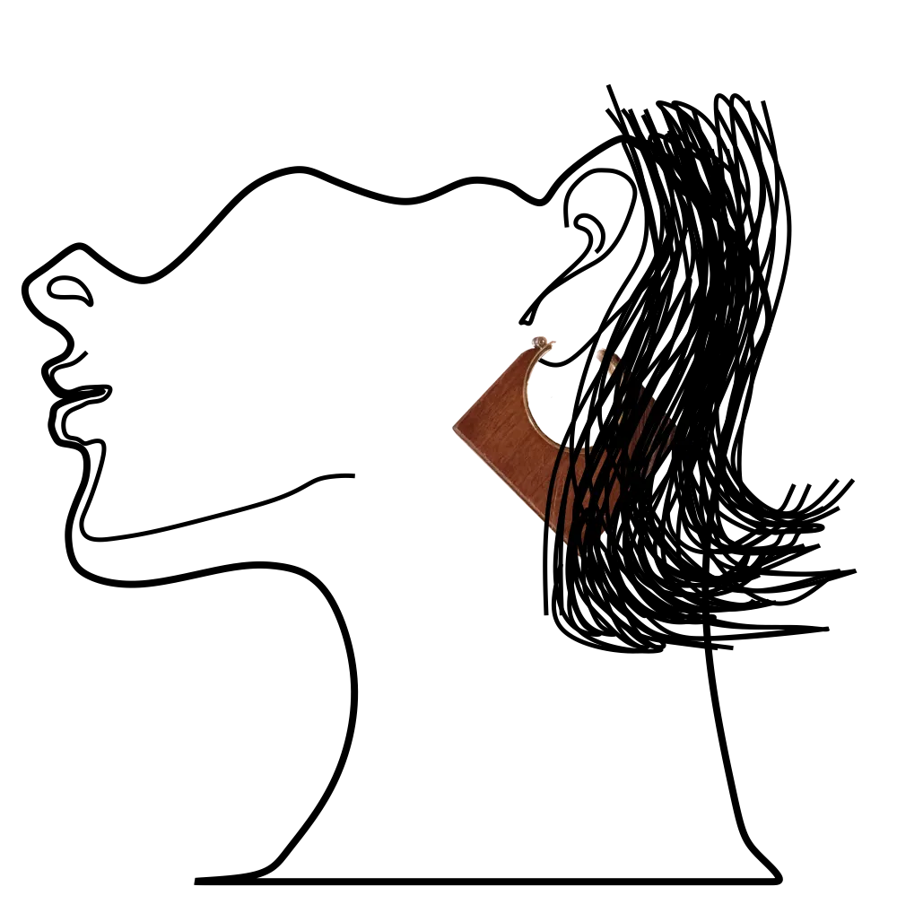 Lozenge Shape Brown Wood and Metal Earrings