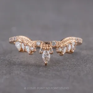 Marquise Diamond Wedding Band, Aziza Setting, 14k Peach Gold