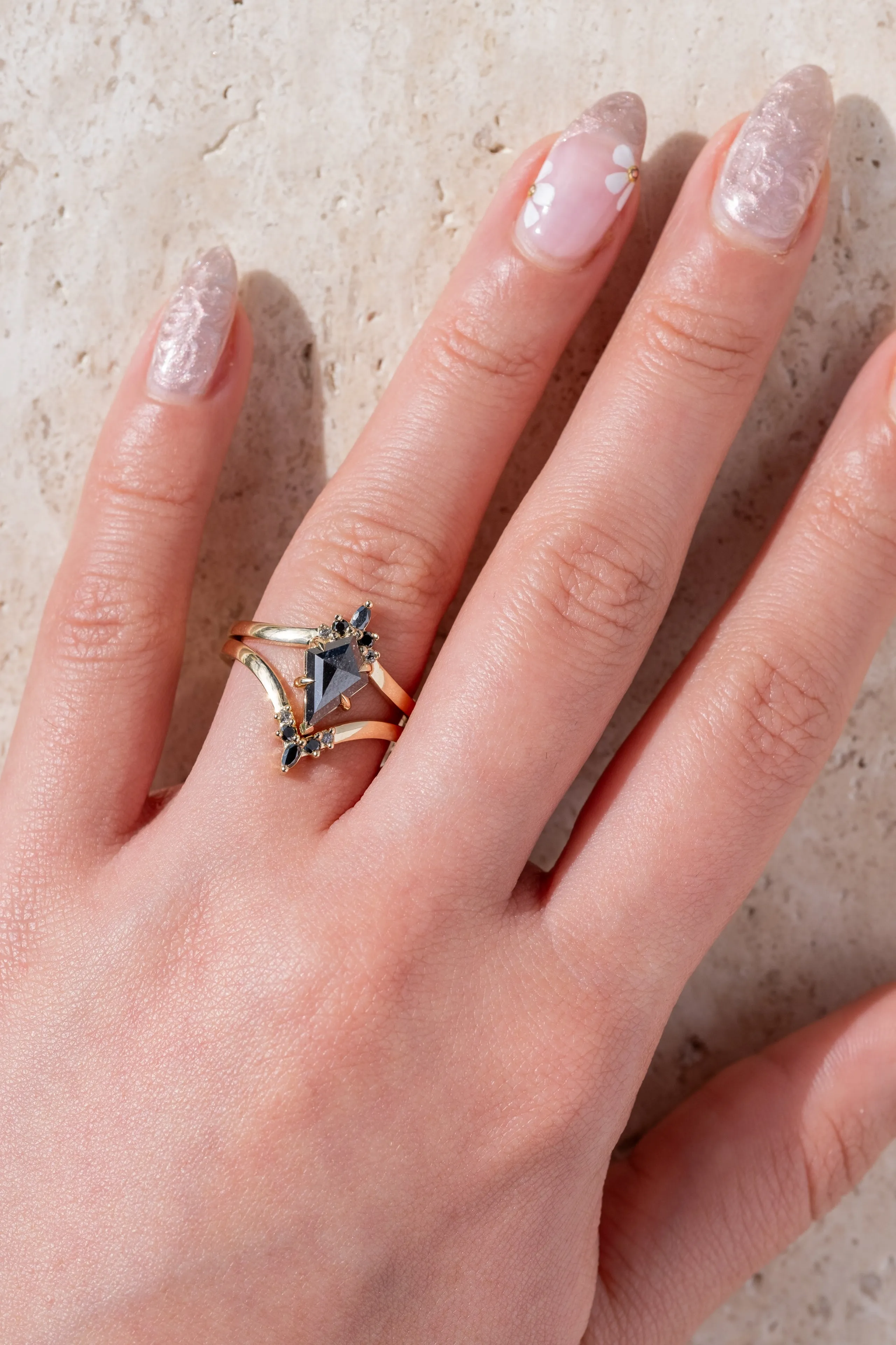 Marquise Diamond Wedding Band, Ombre Freya Setting, 14K Yellow Gold