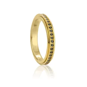 Meditation Ring Eclipse Sterling Silver 14K Yellow Gold Plated and Black CZ Spinning Band