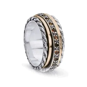 Meditation Ring Endless Sterling Silver and 10K Rose Gold Plated Garnet Gemstones Spinning Band