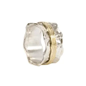 Meditation Ring Heaven Sterling Silver and 9K Yellow Gold Plated Scalloped Edges Spinning Band