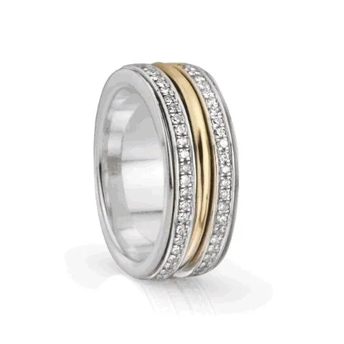 Meditation Ring Inspire Sterling Silver with 10K Yellow Gold Plated CZ Spinning Band