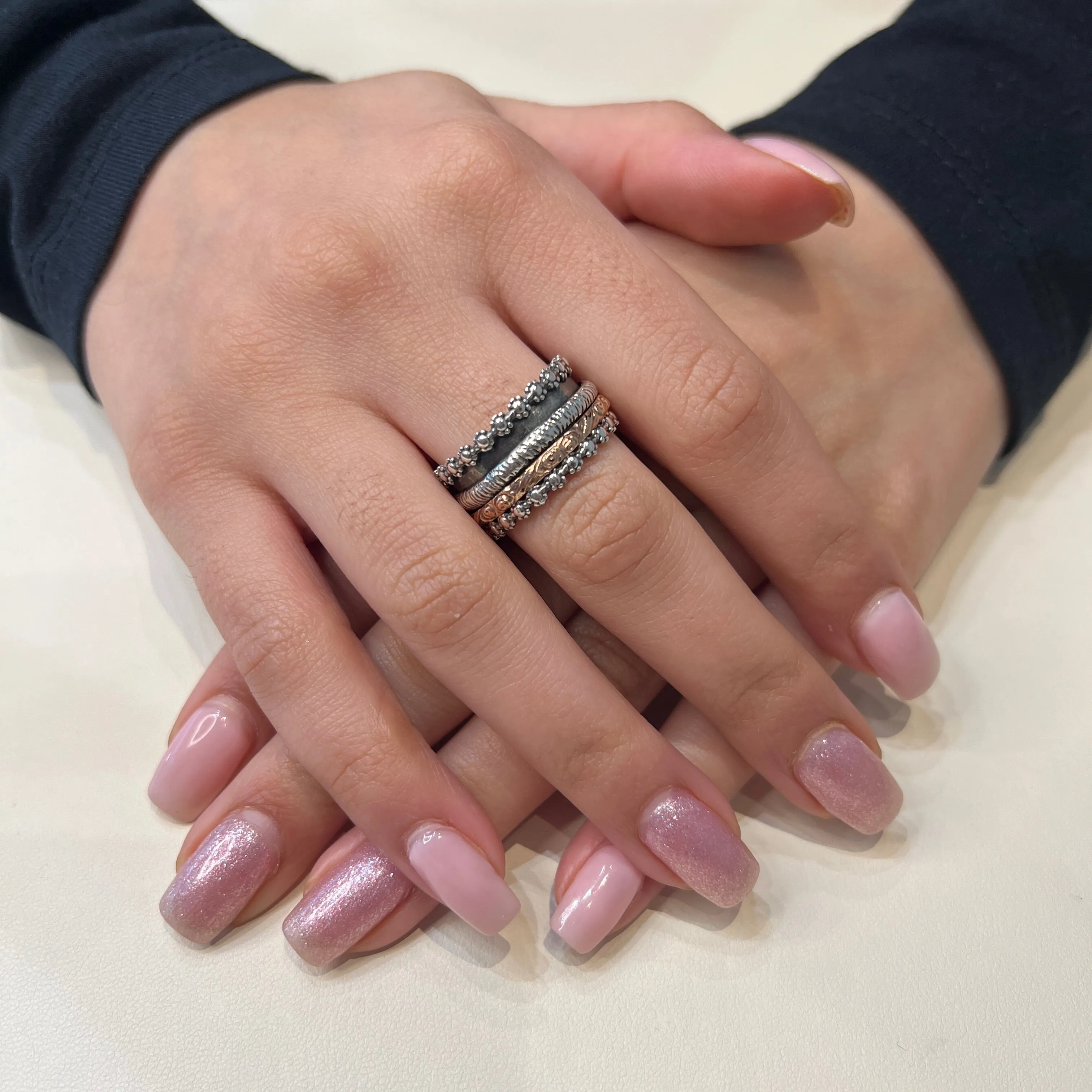 Meditation Ring Prayer Sterling Silver and 10K Rose Gold Plated Floral Spinning Band
