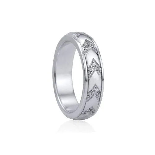 Meditation Ring Satya Sterling Silver Chevron Pattern CZ Spinning Band
