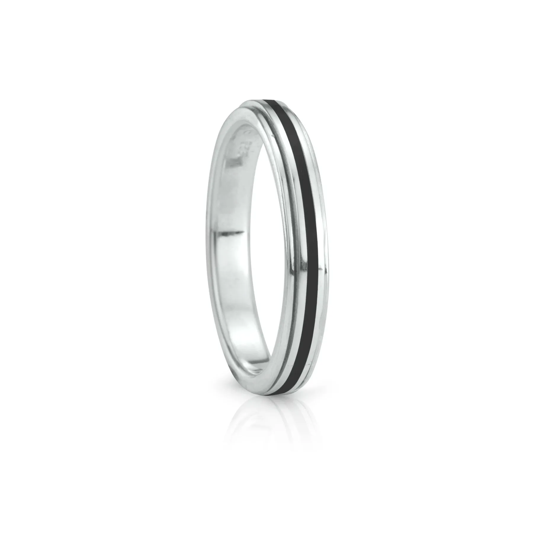 Meditation Ring Shanti Sterling Silver and Black Enamel Spinning Band