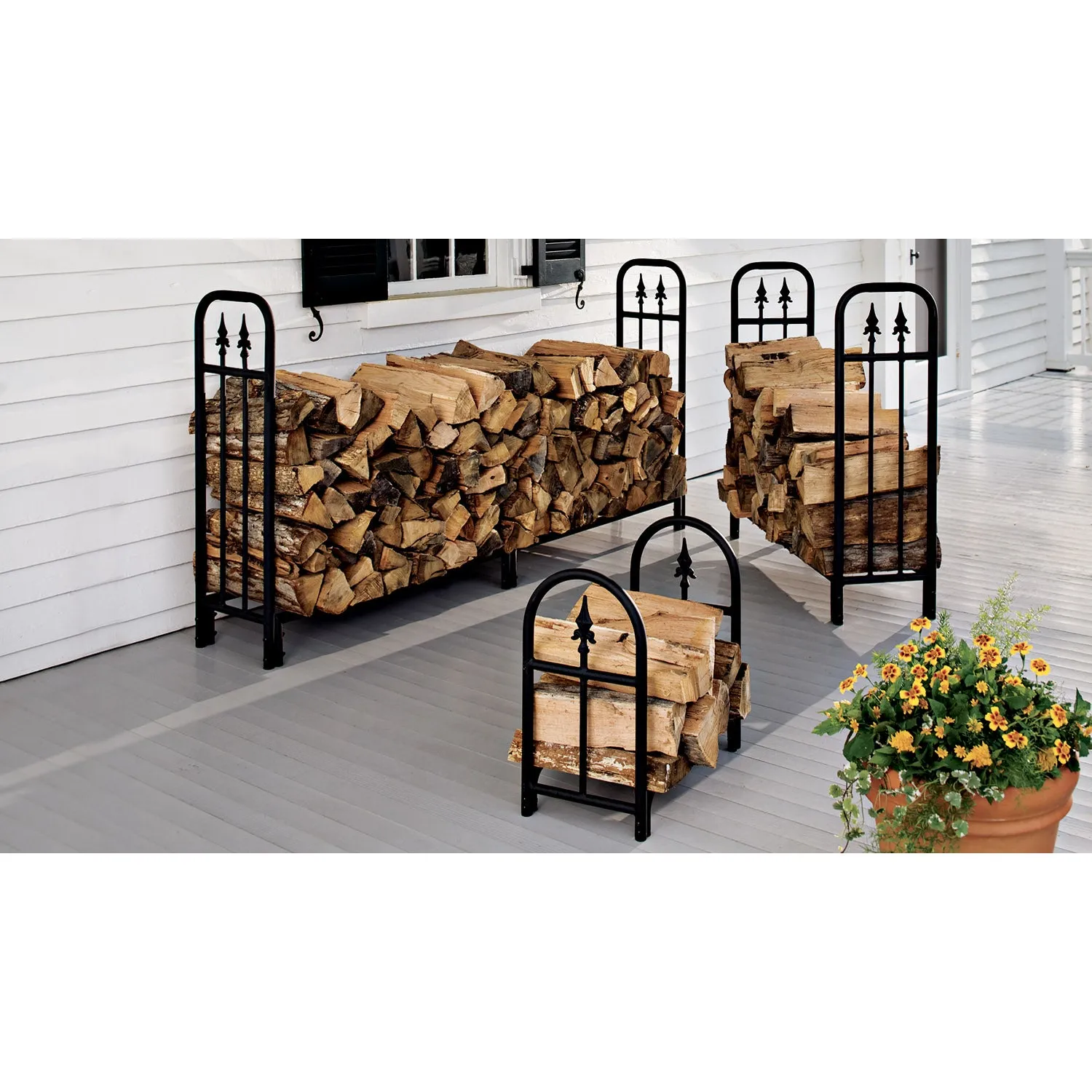 Medium Heavy Duty Steel Wood Rack with Finial Design, 47"x44"x14"inches