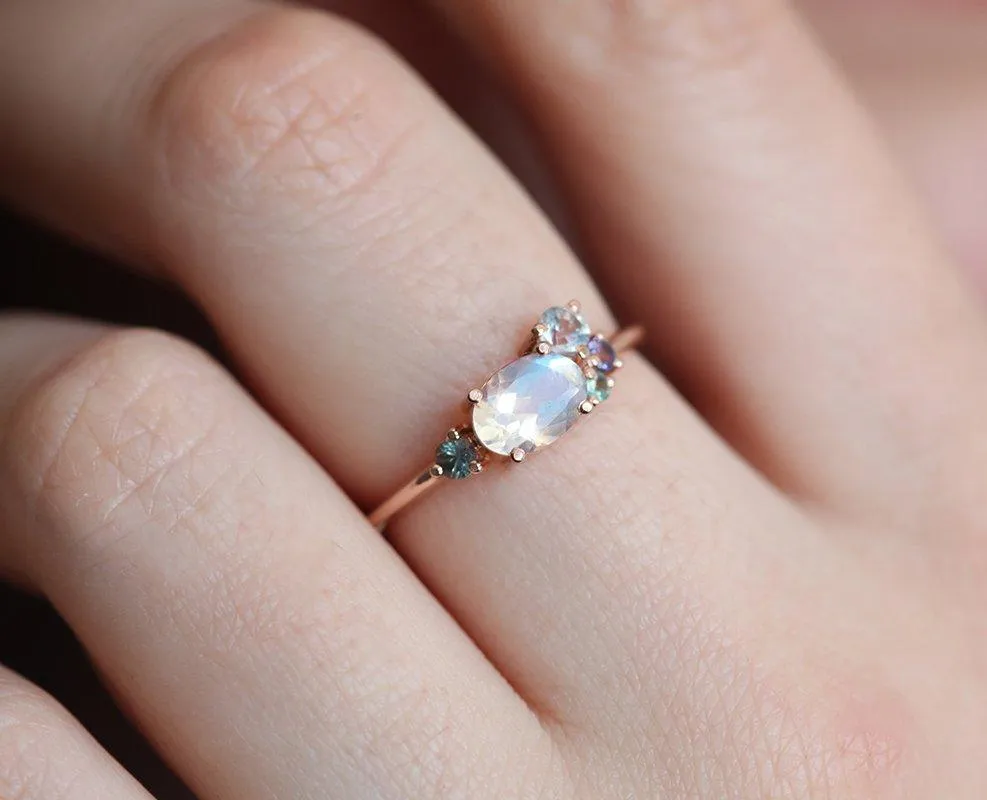 Merritt Oval Moonstone Tanzanite Sapphires Cluster Ring