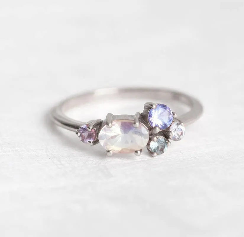 Merritt Oval Moonstone Tanzanite Sapphires Cluster Ring