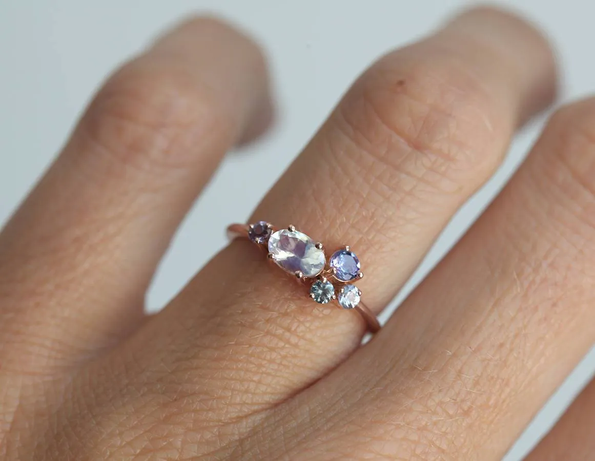 Merritt Oval Moonstone Tanzanite Sapphires Cluster Ring