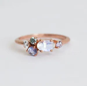 Merritt Oval Moonstone Tanzanite Sapphires Cluster Ring
