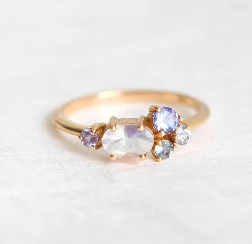Merritt Oval Moonstone Tanzanite Sapphires Cluster Ring