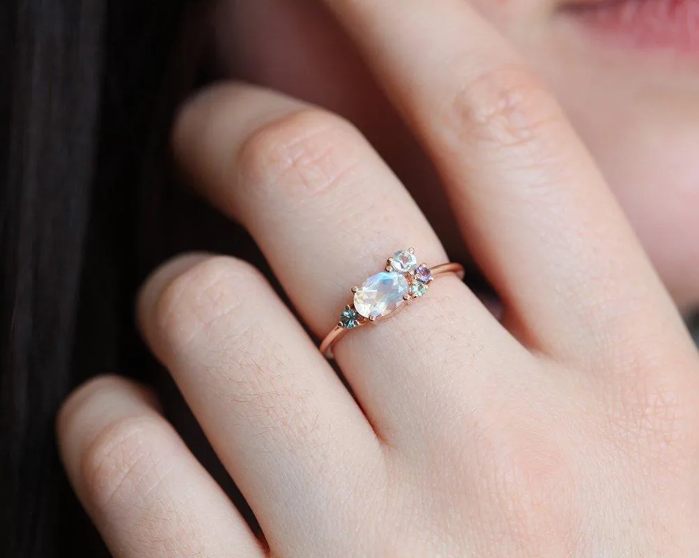 Merritt Oval Moonstone Tanzanite Sapphires Cluster Ring