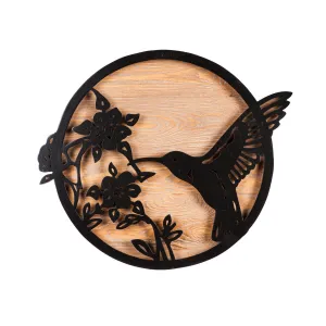 Metal and Wood Round Wall Décor Hummingbird, 18"x1.5"x18"inches