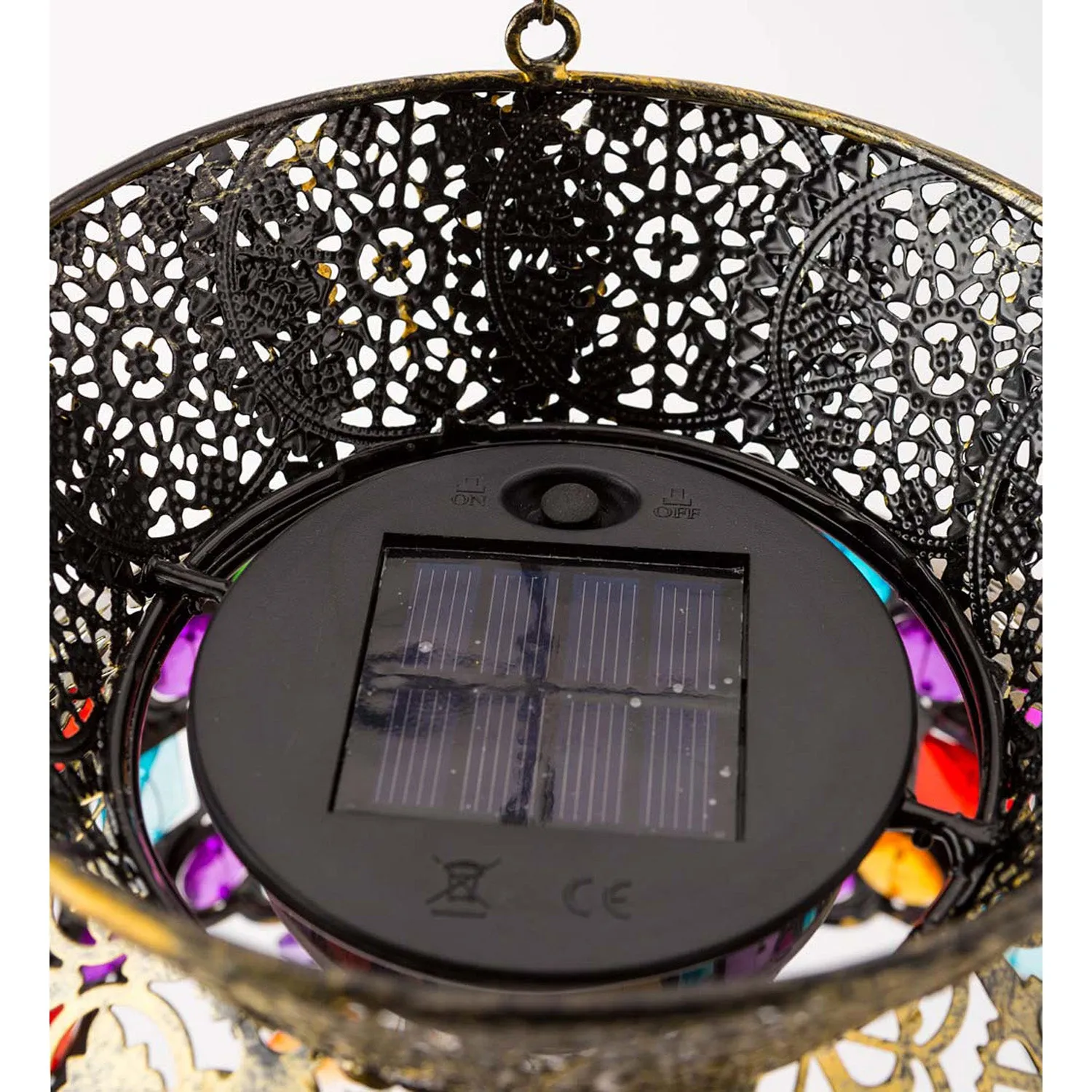 Metal Hanging Solar Garden Light with Colorful Acrylic Jewels,8.5"x8.5"x10"inches