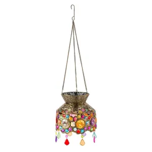 Metal Hanging Solar Garden Light with Colorful Acrylic Jewels,8.5"x8.5"x10"inches
