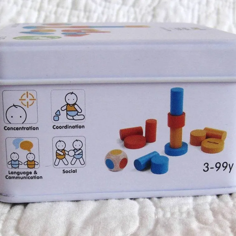 Mini Wooden Stacking Game in Travel Tin by Plan Toys, Ages 3 
