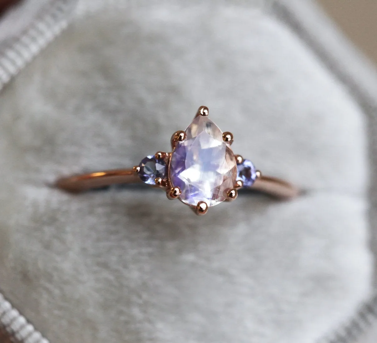 Misella Pear Moonstone Tanzanite Ring