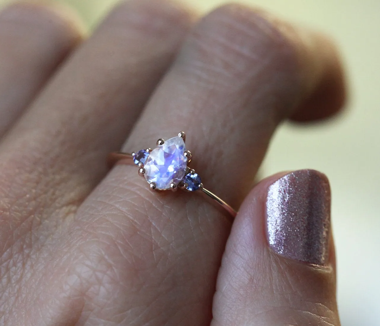 Misella Pear Moonstone Tanzanite Ring
