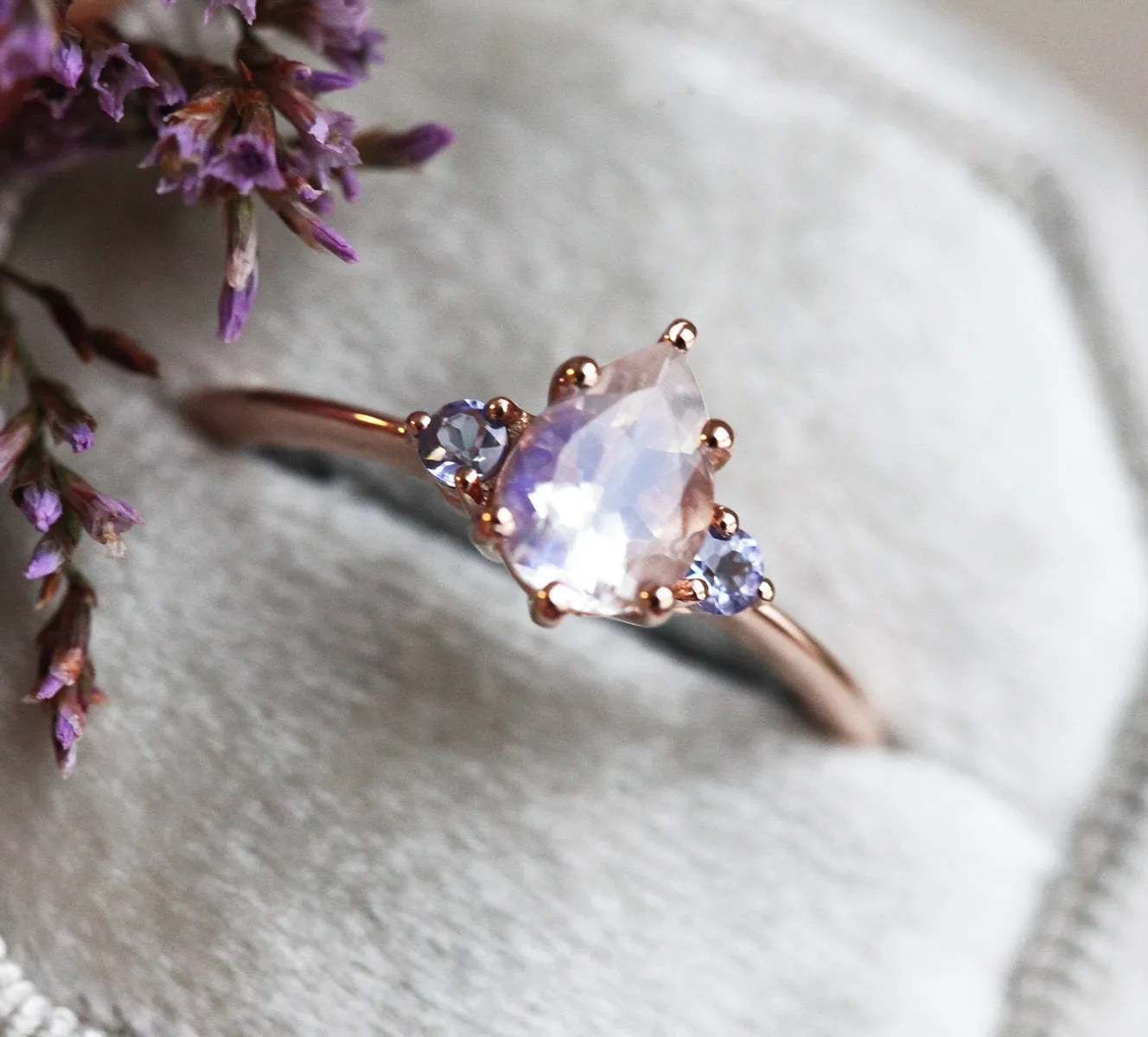 Misella Pear Moonstone Tanzanite Ring