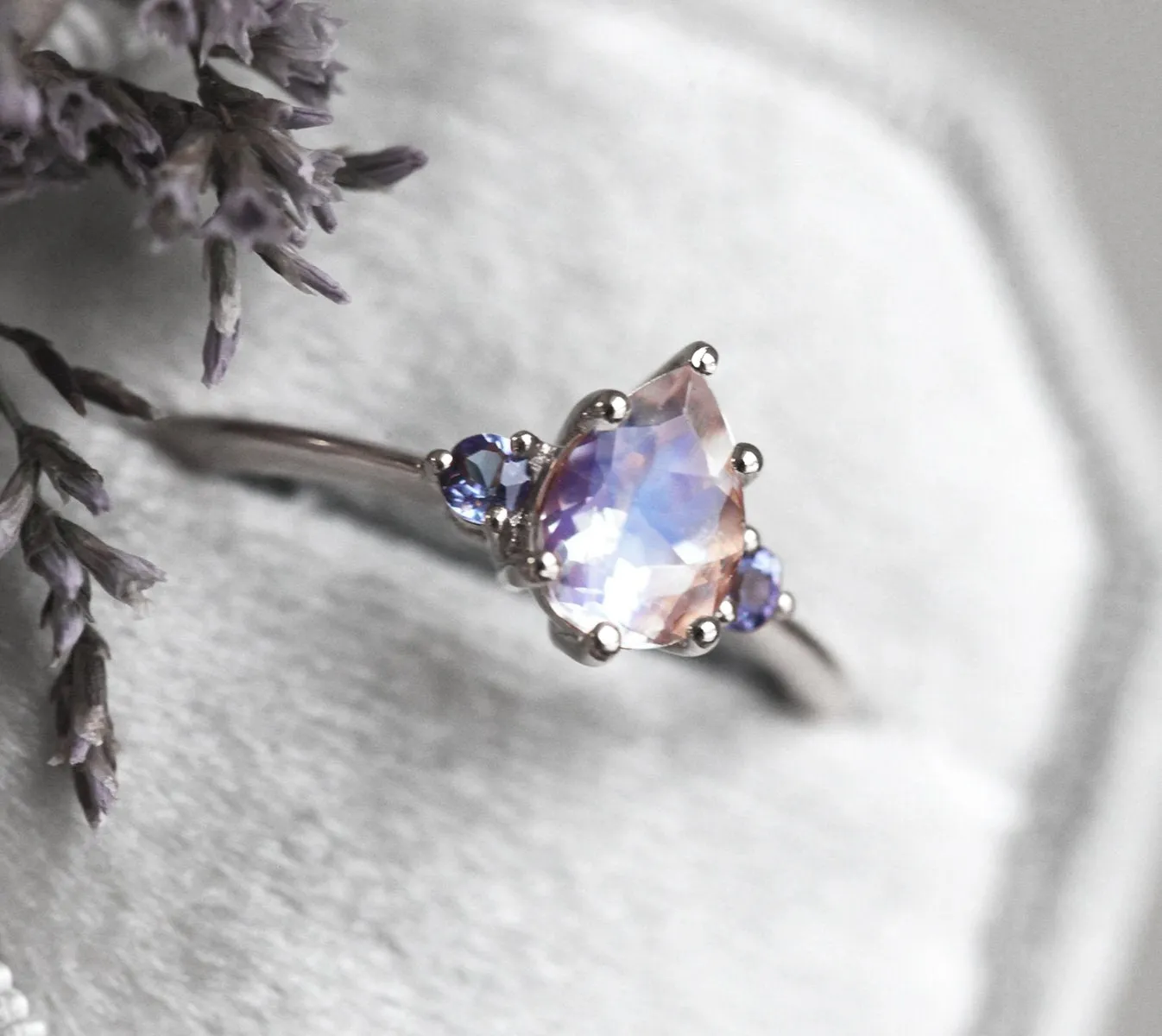 Misella Pear Moonstone Tanzanite Ring