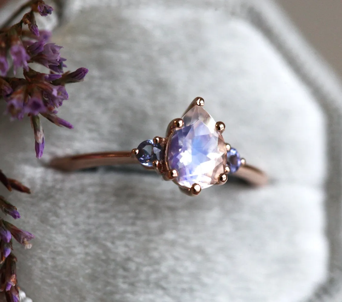 Misella Pear Moonstone Tanzanite Ring