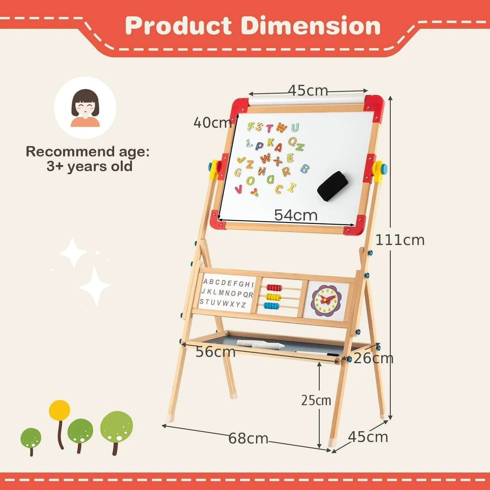 Montessori 3-in-1 360° Educational Magnetic Art Easel | Whiteboard | Chalkboard | Accessories