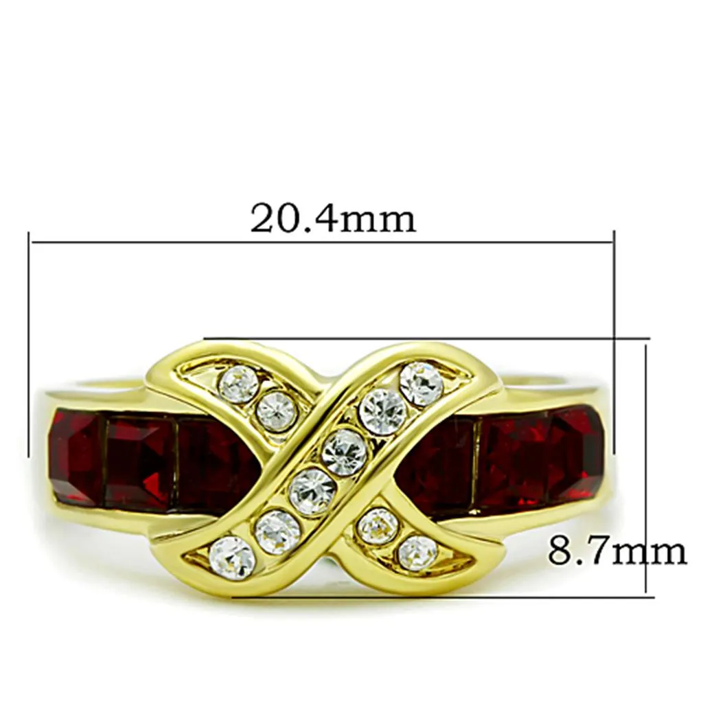 MT 8831 -  IP Gold(Ion Plating) Stainless Steel Ring with Top Grade Crystal in Garnet/Ruby Newest