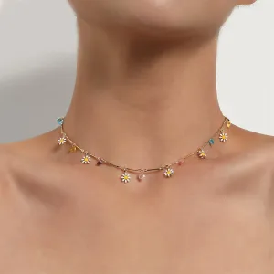 Multicolor Crystal & 18K Gold-Plated Flower Heart Station Collar Necklace