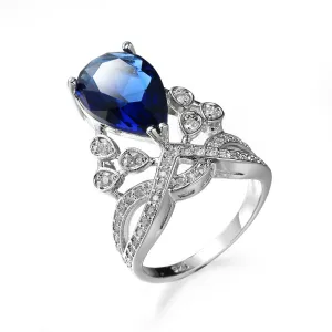 Navy Crystal & Cubic Zirconia Botanical Pear-Cut Ring