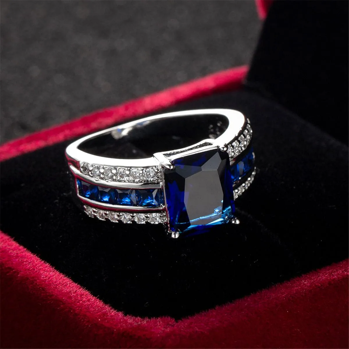 Navy Crystal & Cubic Zirconia Princess-Cut Ring