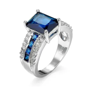 Navy Crystal & Cubic Zirconia Princess-Cut Ring