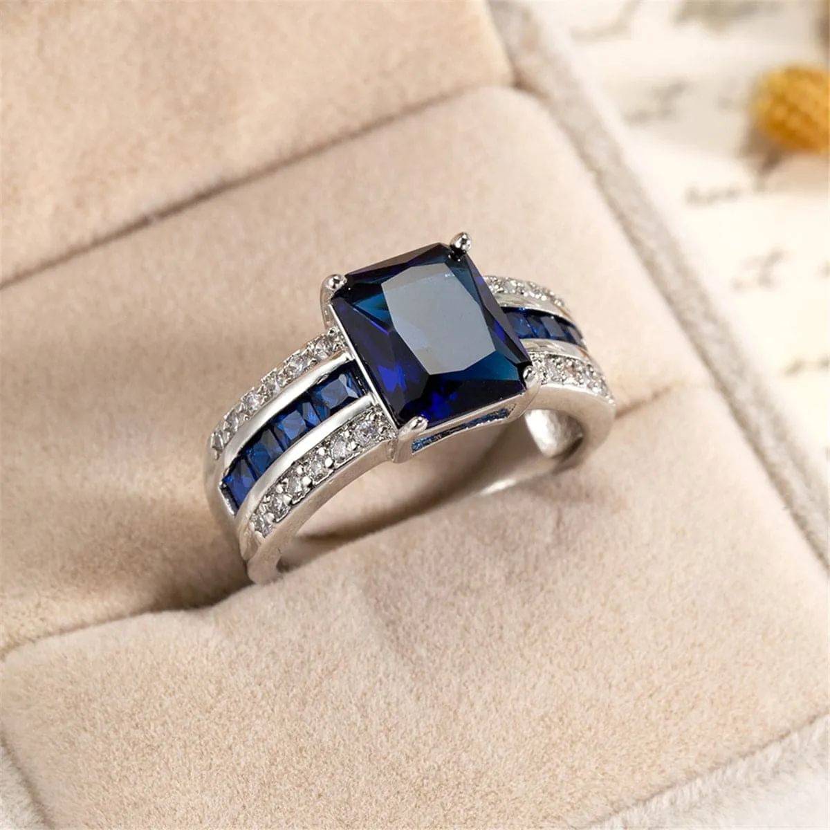 Navy Crystal & Cubic Zirconia Princess-Cut Ring