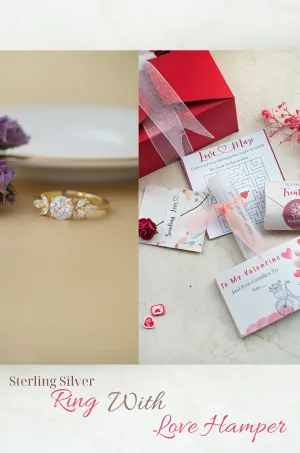 Ornate Solitaire Gold Plated Sterling Silver Adjustable Ring Love Hamper ❤️