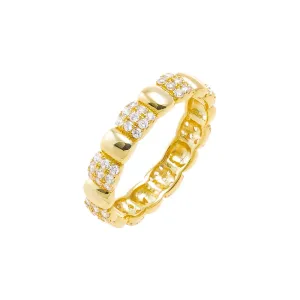 Pave X Solid Rectangle Band Ring