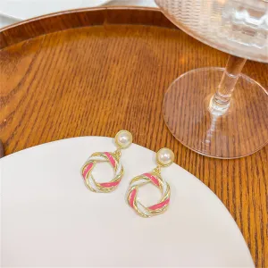 Pearl & White Enamel 18K Gold-Plated Twine Round Drop Earrings