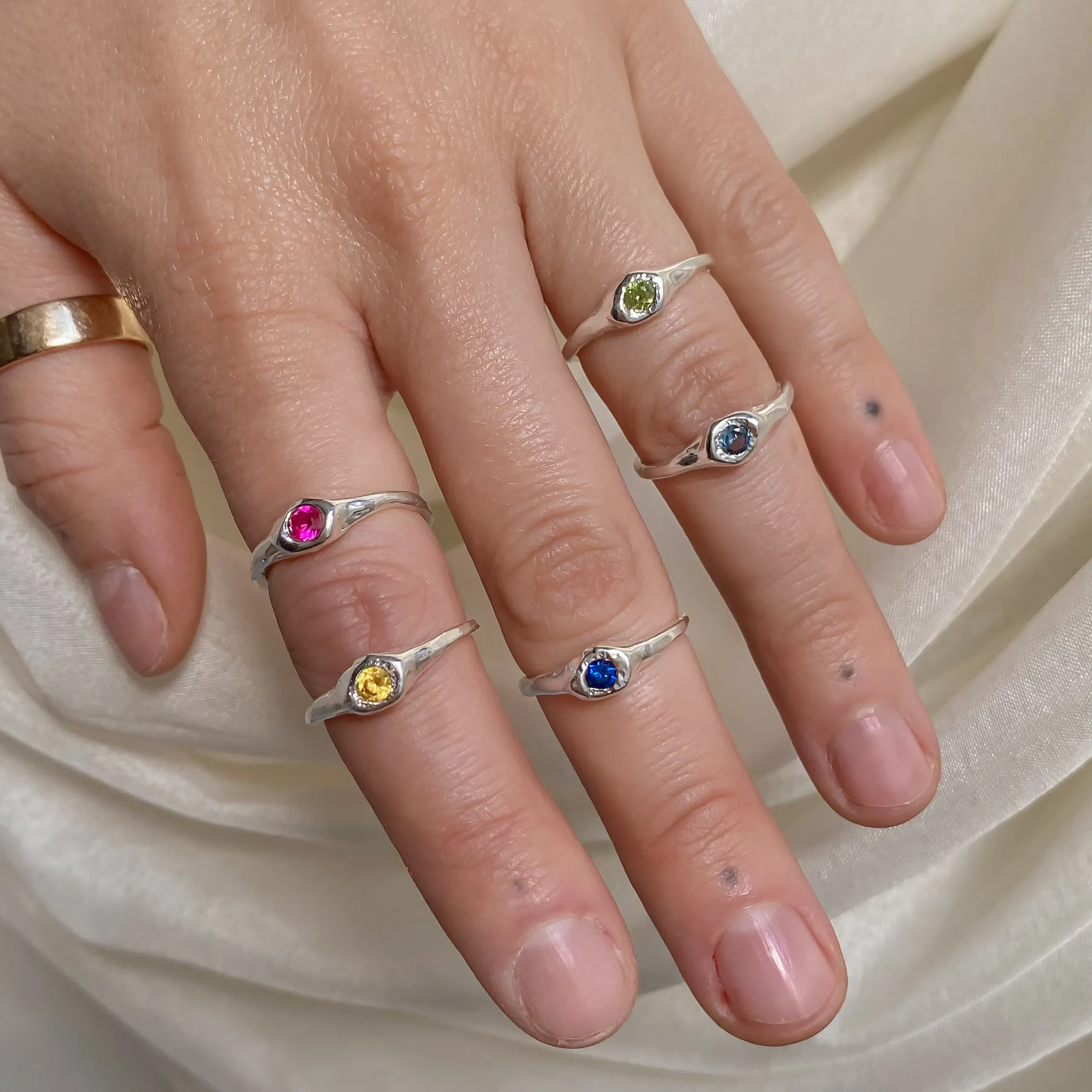 Pebbling Gemstone Rings | Recycled Sterling Silver
