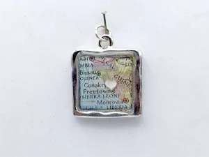 Pewter w/ Sterling Silver heart and Conakry, Guinea Map pendant, maps, West Africa