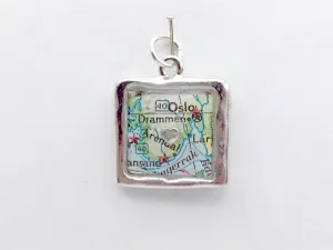 Pewter w/ Sterling Silver heart with Oslo Norway Map pendant, Drammen, Arendal