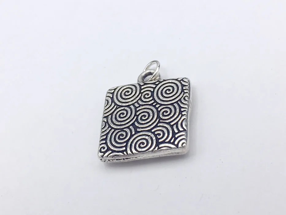 Pewter with Sterling Silver heart and vintage map print of Turks Islands, Salt Cay pendant-resin, travel