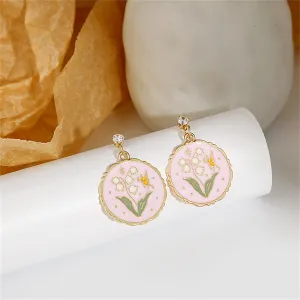 Pink Enamel & 18K Gold-Plated Lily Of The Valley Drop Earrings