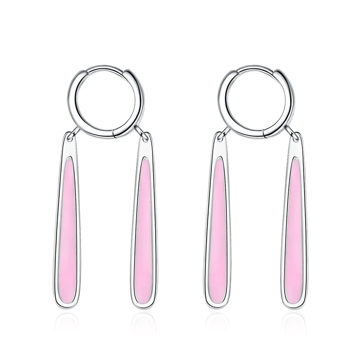 Pink Enamel & Silver-Plated Drop Huggie Earrings