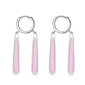 Pink Enamel & Silver-Plated Drop Huggie Earrings