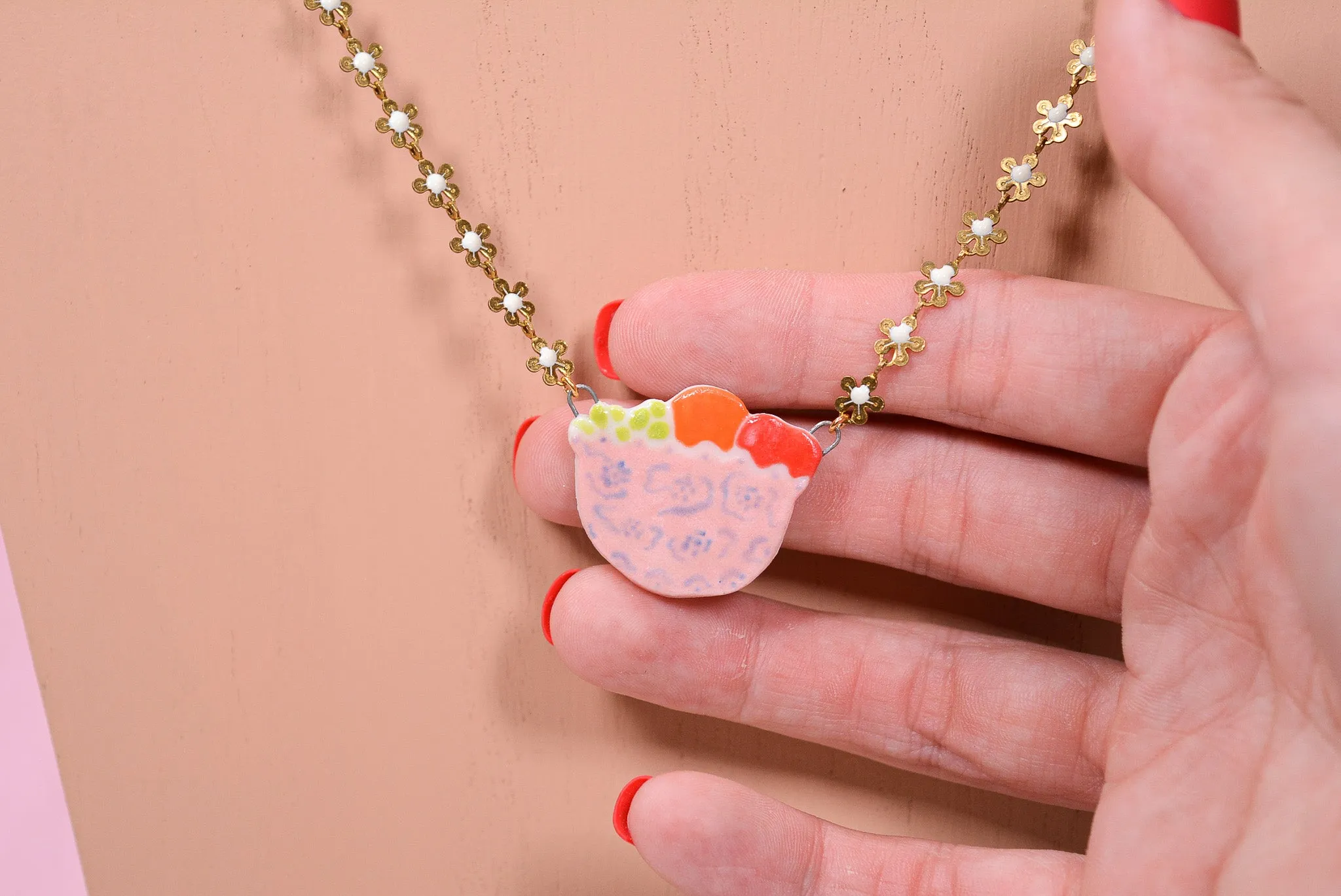 Pink Fruit Bowl Necklace