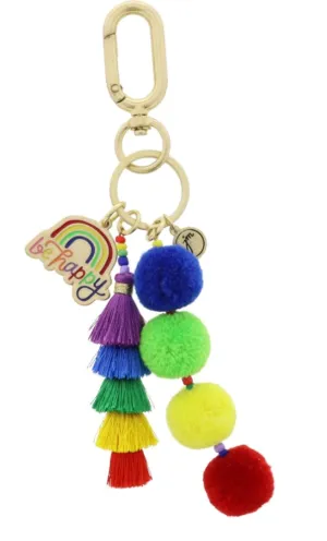Rainbow Tassels with Multi Poms Keychain