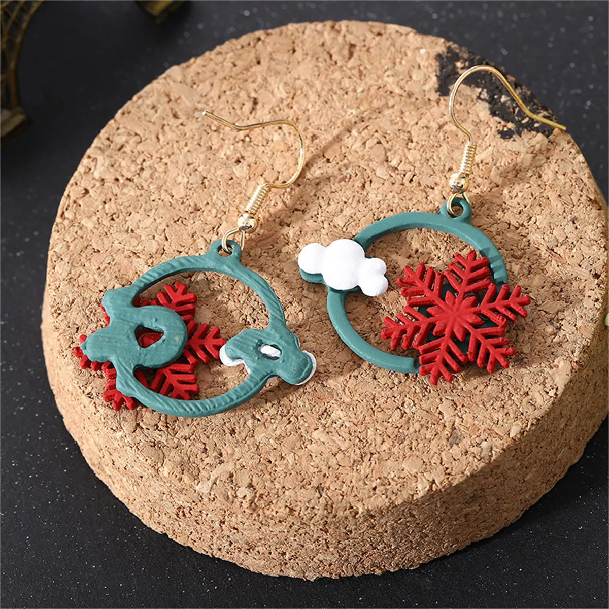 Red & Green Snowflake Drop Earrings