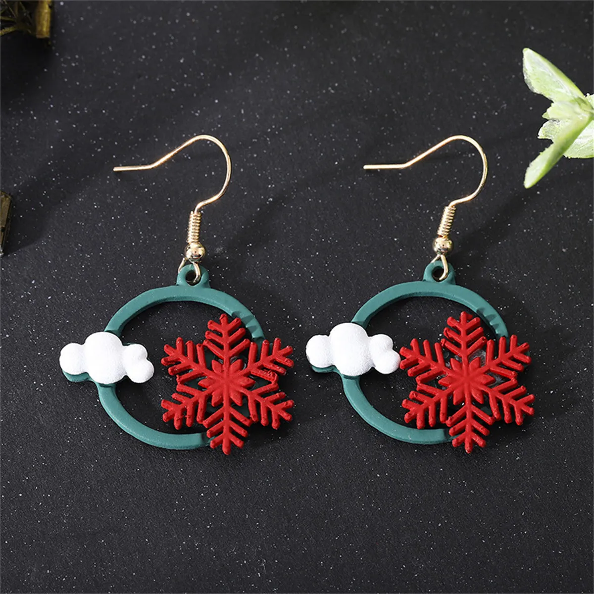Red & Green Snowflake Drop Earrings