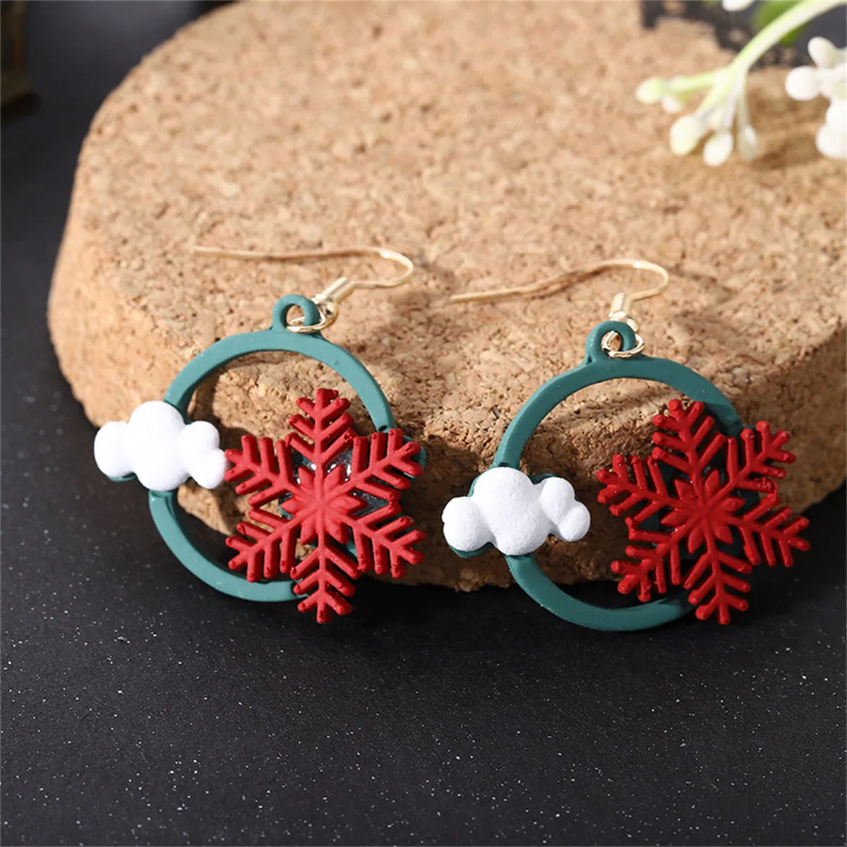 Red & Green Snowflake Drop Earrings